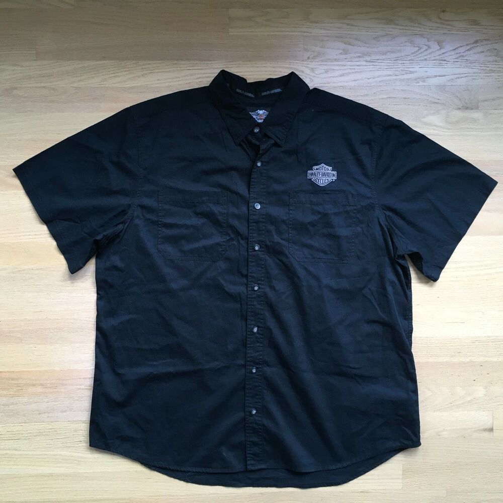 Harley Davidson Shirt Mens 3XL Black Button Up Short Sleeve Embroidered Biker